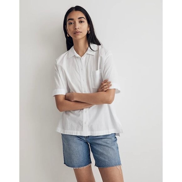 Madewell NL278 Signature Poplin Short-Sleeve Button-Down Shirt, Size Large - Picture 1 of 4